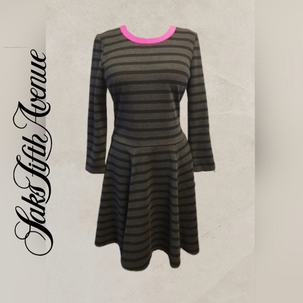 Saks Fifth Avenue Women's Striped Black and Pink Dress